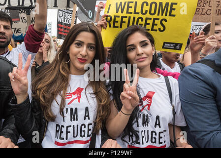 London, September 17th 2016. Several thousand protesters take to the streets of central London to support refugees coming to the UK. Beginning at Park Stock Photo