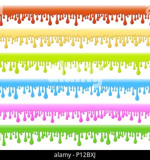 Slime borders. Vector gooey dripping liquid slime horizontal seamless patterns isolated on white background Stock Vector