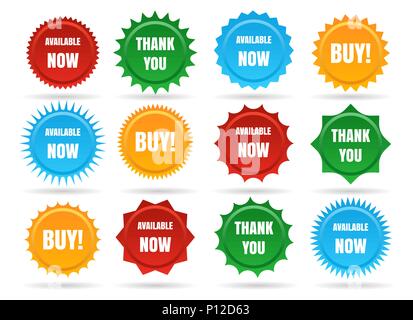 Sale star shape badges. Vector starburst promo stickers, sunburst promotion button isolated on white background Stock Vector