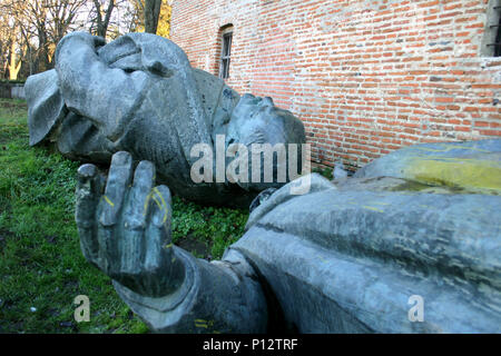 Statues of Lenin and Petru Groza, abandoned after the Romanian anticommunist Revolution of 1989 Stock Photo