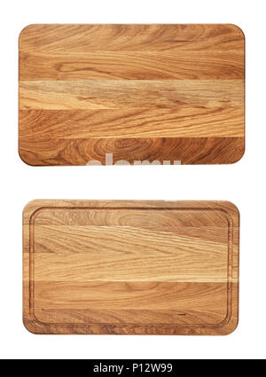 new rectangular wooden cutting board, top view, isolated Stock Photo