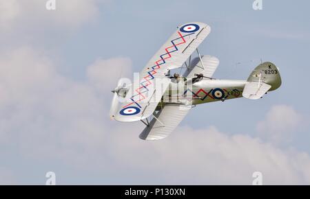 1937 Hawker Demon flying at the Fly Navy airshow at Shuttleworth on the 3rd June 2018 Stock Photo