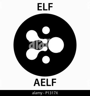 AELF Coin cryptocurrency blockchain icon. Virtual electronic, internet money or cryptocoin symbol, logo Stock Vector