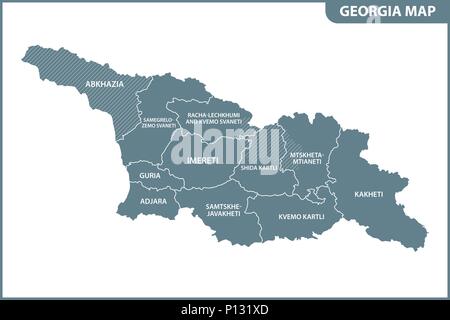 The detailed map of the Georgia with regions or states. Administrative division. South Ossetia and Abkhazia are marked as a disputed territory Stock Vector