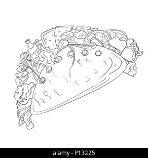 Hand drawn tacos icon. Vector badge fast food sketch style for brochures, banner Stock Vector