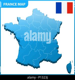 Highly detailed three dimensional map of France. Administrative division.