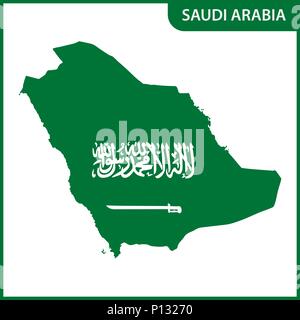 The detailed map of Saudi Arabia with National Flag Stock Vector