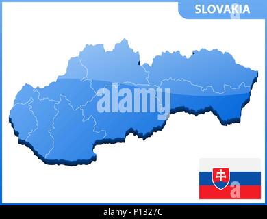 Highly detailed three dimensional map of Slovakia. Administrative division. Stock Vector