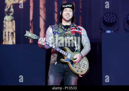 Zacky Vengeance of Avenged Sevenfold performs during Download Festival 2018 at Donington Park, Derby on June 8th 2018. Stock Photo