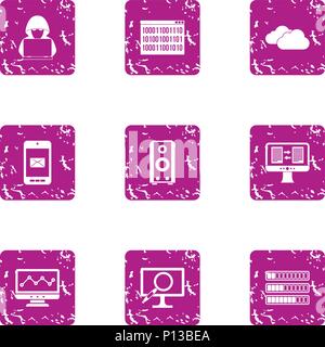 Cracking icons set, grunge style Stock Vector