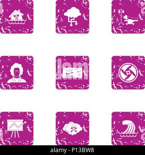 Insecurity icons set, grunge style Stock Vector