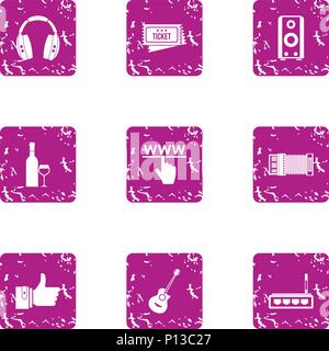 Virtual world icons set, grunge style Stock Vector