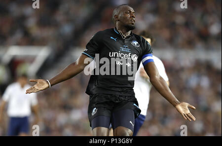 World XI's Usain Bolt rues a missed chance during Soccer Aid for UNICEF ...