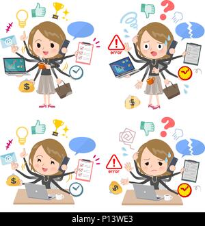 A set of women who perform multitasking in the office. There are things to do smoothly and a pattern that is in a panic. It's vector art so it's easy  Stock Vector