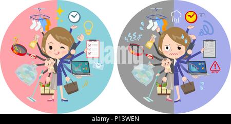 A set of women who perform multitasking in offices and private. There are things to do smoothly and a pattern that is in a panic. It's vector art so i Stock Vector