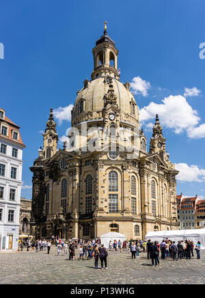 DRESDEN, GERMANY - May 21, 2018: Dresden Frauenkirche - Lutheran church in Saxony of Germany. Destroyed in 1945, reopend in 2005 Stock Photo