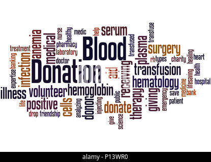 Blood donation, word cloud concept on white background. Stock Photo