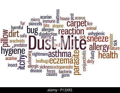 Dust mite, word cloud concept on white background. Stock Photo