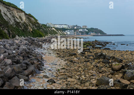 the rugged beach and foreshore on the isle of wight cost at Seephill cove near Ventnor. Stock Photo