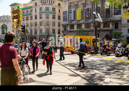 Police, ambulances and firefighters were deployed in the city by a gas leak Stock Photo