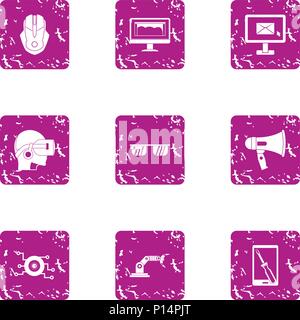 Remote manipulation icons set, grunge style Stock Vector