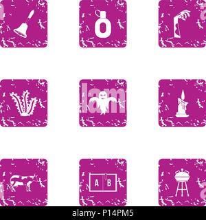 Ghost house icons set, grunge style Stock Vector