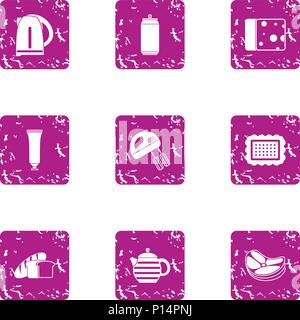 Kitchen tea icons set, grunge style Stock Vector