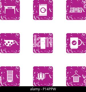 Design cottage icons set, grunge style Stock Vector