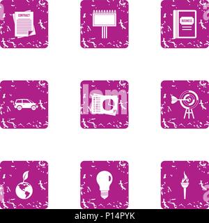 Business undertaking icons set, grunge style Stock Vector