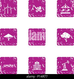 Construction project icons set, grunge style Stock Vector