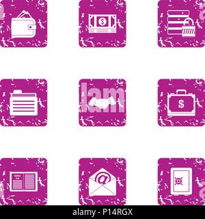 Bundle of money icons set, grunge style Stock Vector