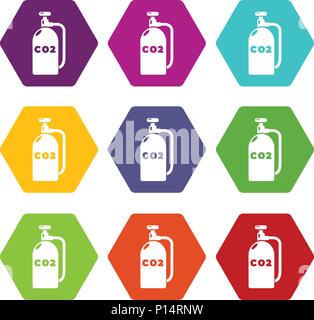 Paintball carbon dioxide icons set 9 vector Stock Vector