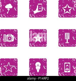 Screen adaptation icons set, grunge style Stock Vector