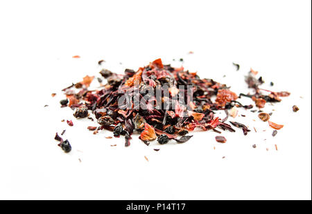 Pile of dried herbal hibiscus tea - isolated, white background Stock Photo