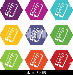 Dead pixel smartphone icons set 9 vector Stock Vector