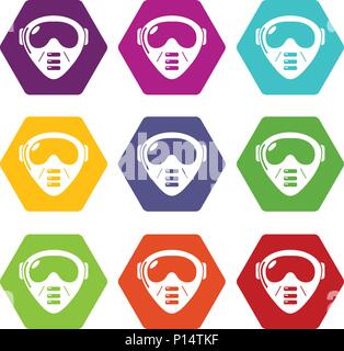 Paintball mask equipment icons set 9 vector Stock Vector