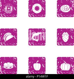 Vegetable combination icons set, grunge style Stock Vector