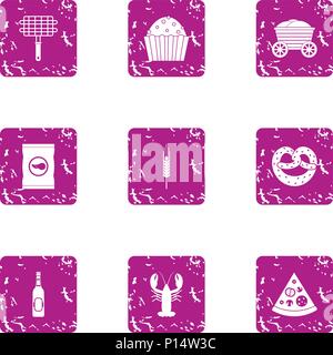 Cookout icons set, grunge style Stock Vector