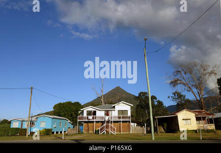 Three different generations of Queenslander houses, Gordonvale, near Cairns, Queensland, Australia. No PR Stock Photo