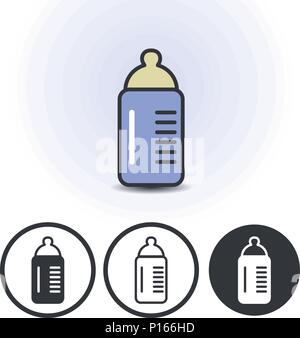Baby milk bottle contour line flat colored vector icon. Different variations for website or app infographics Stock Vector