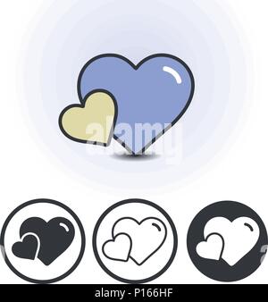 Mother love logo, two hearts, big and small. Mom with a child, baby care symbol. Family, motherhood and pregnancy. Contour line flat colored vector ic Stock Vector
