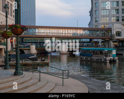 Milwaukee Riverwalk and river. Stock Photo