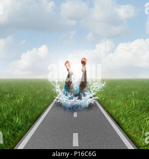 Vacation road trip and summer traveling tourist taking a pool splash dive as a highway with 3D illustration elements. Stock Photo