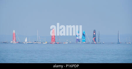 Cardiff, Wales UK. 8th June 2018. The Volvo Ocean Race  boats gather for the start of Race Leg 10  Cardiff to Gothenburg. Credit: Phillip Thomas/Alamy Live News Stock Photo