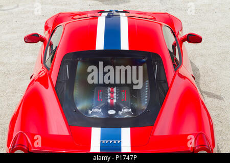 Italy. 10th June, 2018. Detail of Ferrari sportscar during Vintage and exclusive cars meeting takes place on last day of Parco Valentino car show in Turin, Italy. Credit: Marco Destefanis/Pacific Press/Alamy Live News Stock Photo