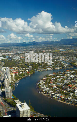 Nerang River viewed from Q1 Skyscraper, Surfers Paradise, Gold Coast, Queensland, Australia Stock Photo