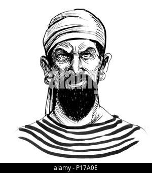 Pirate character. Ink black and white sketch Stock Photo