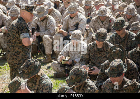 Commandant of the Marine Corps Gen. Robert B. Neller speaks to Marines of India Company at The Basic School, Marine Corps Base Quantico, May 8, 2017. Neller spoke about the future of the Marine Corps, leadership expectations, and importance of respecting fellow Marines. Stock Photo