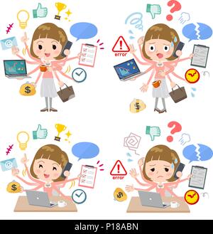 A set of women who perform multitasking in the office. There are things to do smoothly and a pattern that is in a panic. It's vector art so it's easy  Stock Vector