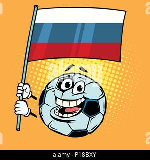 Russia 2018 world Cup. Country flag. Football soccer ball. Funny Stock Vector